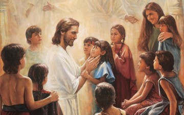 jesus christ Painting - jesus blesses the nephite children 2 religious Christian